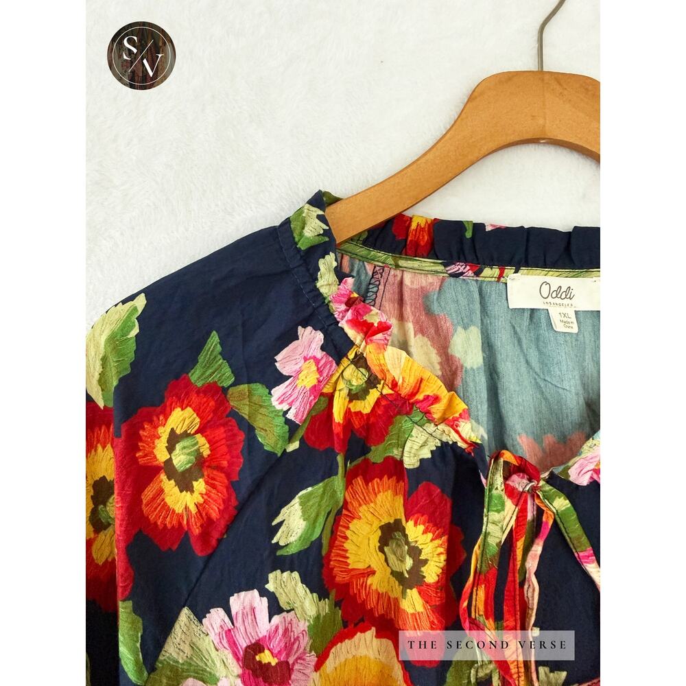 Oddi Long Sleeve Floral Printed Boho Flowy Peasant Top Blouse Size XL - Picture 3 of 13